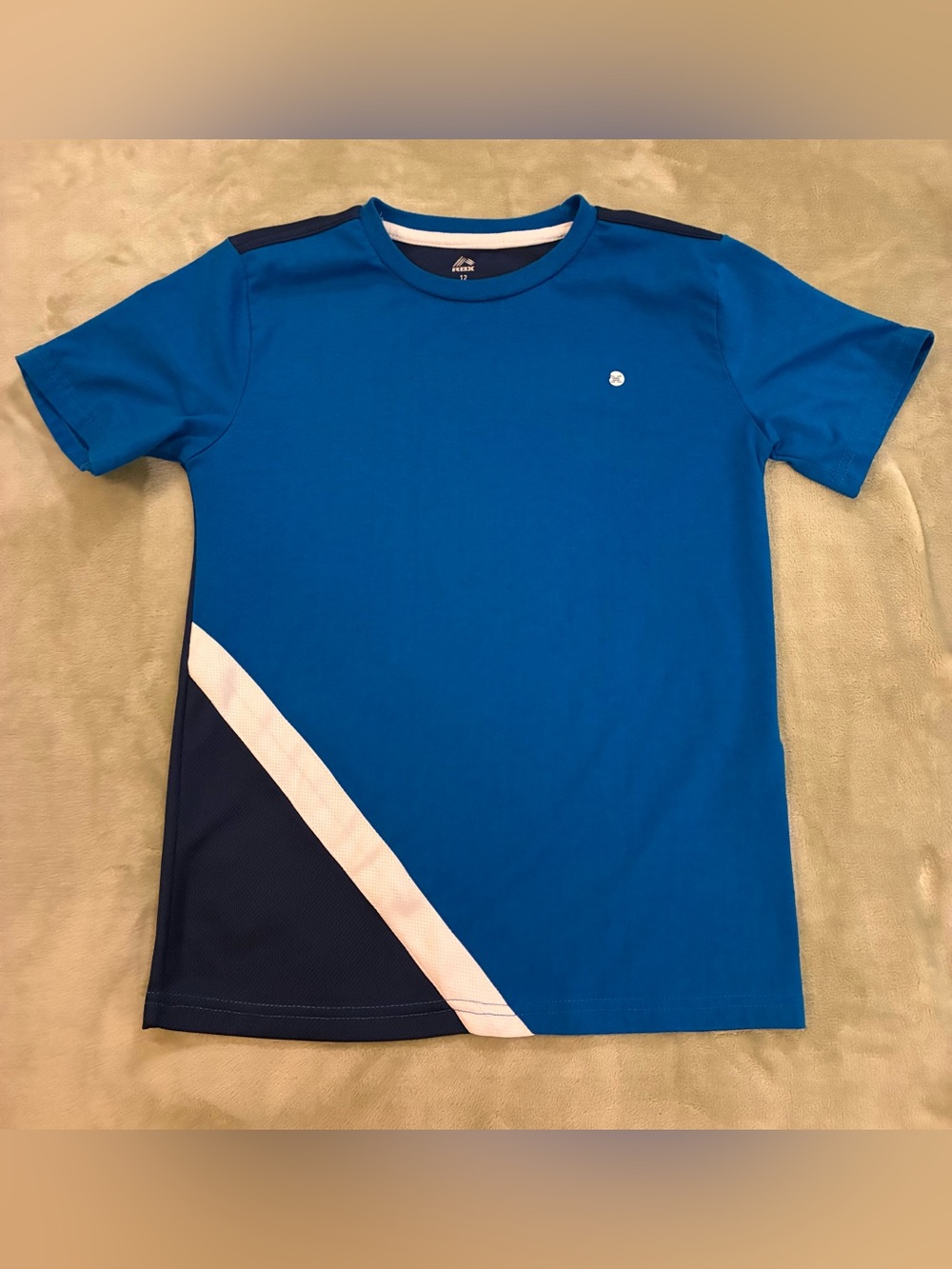 Boys Reebok Brand Blue Athletic Tee with Diagonal Contrast Panel Size 12